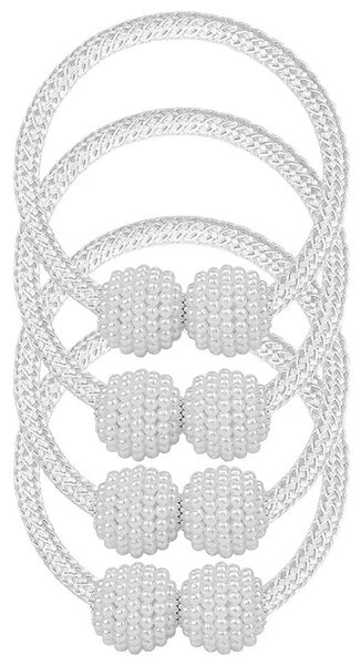 Set 8 șnururi magnetice pentru draperii, cu bile perlate, 40 cm, alb