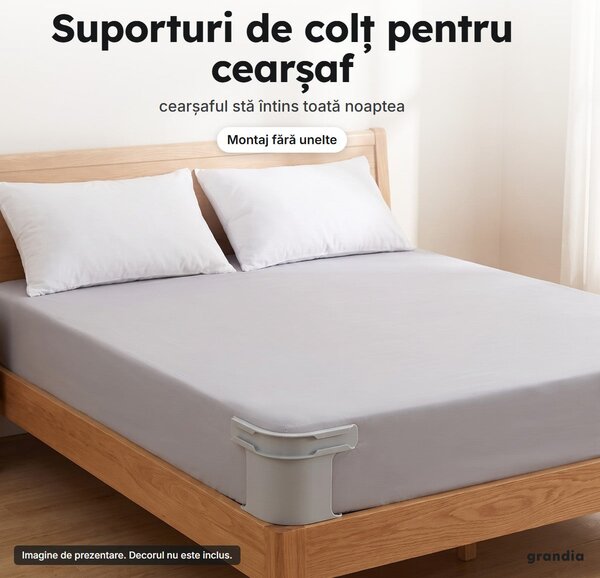 Set 4 suporturi de colț pentru cearșaf, cearșaful stă întins pe saltea