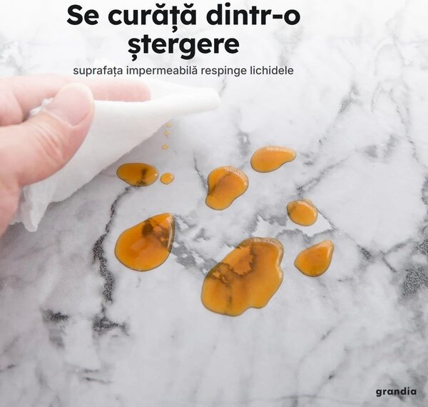 Față de masă impermeabilă dreptunghiulară, model marmură albă cu gri
