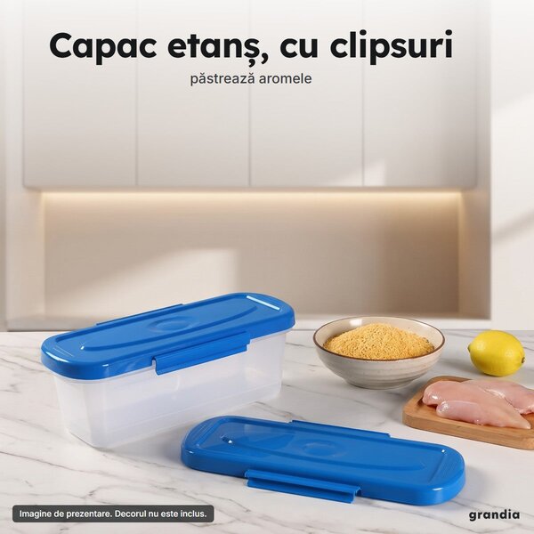 Caserolă pentru pane și condimentat, cu grătar detașabil și capac cu clipsuri, albastră