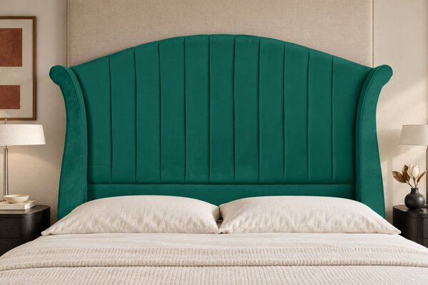Pat tapițat din catifea Sorella Simple Line 140×200 cm, verde, cu ladă de depozitare