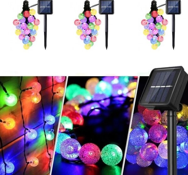 Set 3 x Instalatie solara LED 30 globulete, 5 Metri, Multicolor