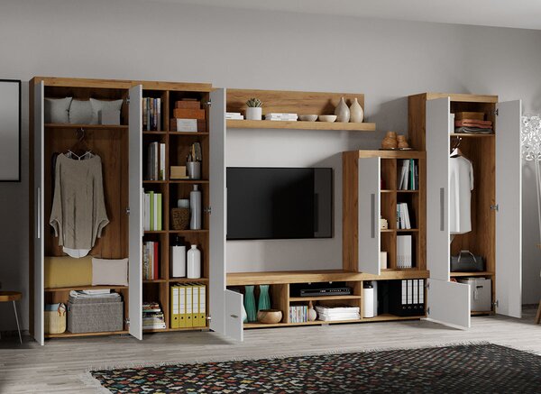 Set Mobilier Living Alb cu Stejar Auriu Sam-C17