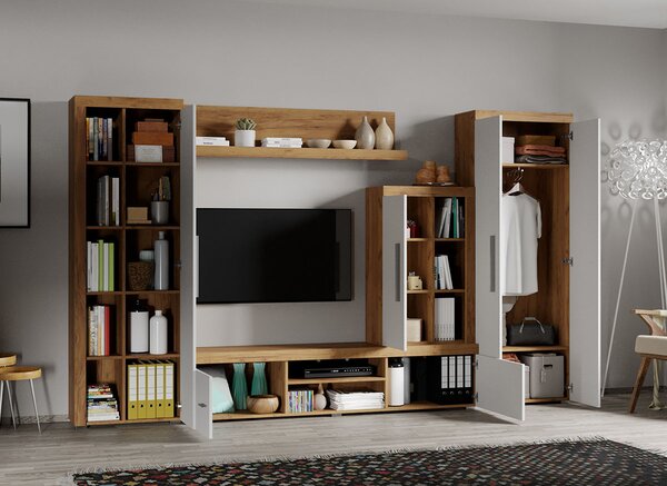Set Mobilier Living Alb cu Stejar Auriu Sam-C19
