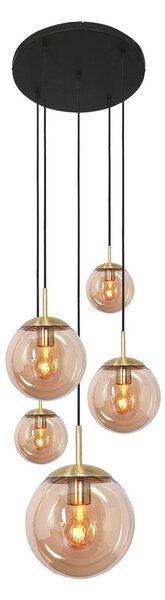 Steinhauer Lampă suspendată sticlă Glsabol, alamă, 5 becuri, reglabil, Auriu / Alamă, Camera de zi / sufragerie, Metal, Modern