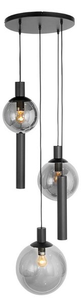 Steinhauer Lampă suspendată Bollique, rotundă cu 5 becuri, negru, GU10 + E27, reglabil, Negru, Camera de zi / sufragerie, Sticlă