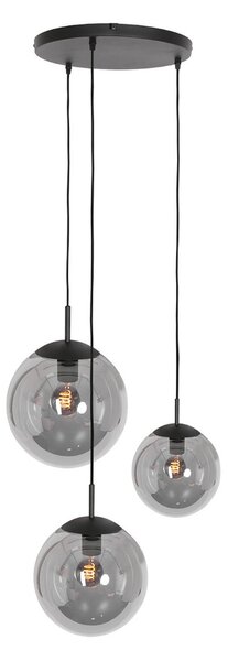 Steinhauer Lampă suspendată sticlă Bollique, negru, 3 becuri, reglabil, Negru, Camera de zi / sufragerie, Metal, Modern
