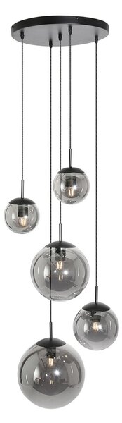 Steinhauer Lampă suspendată Bollique, gri fumuriu/negru, sticlă, 5 becuri, reglabil, Negru, Camera de zi / sufragerie, Metal, Modern