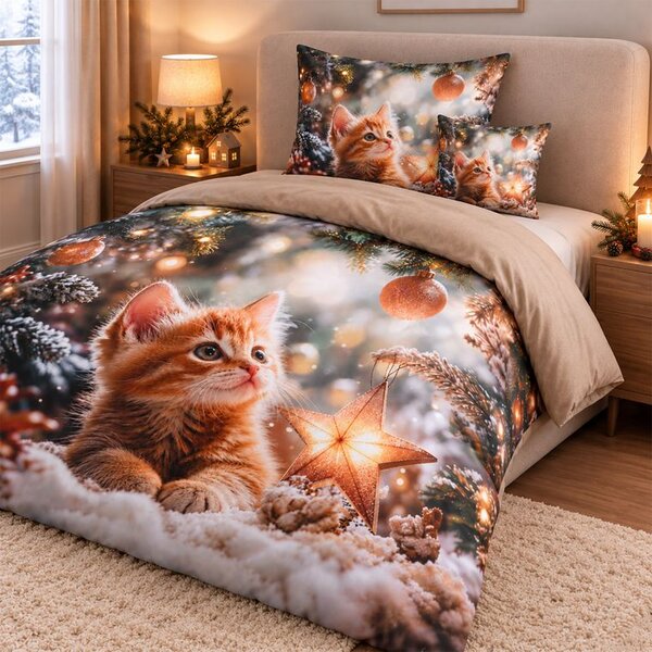 Lenjerie de pat din microsatin 3D Pisicuța magică