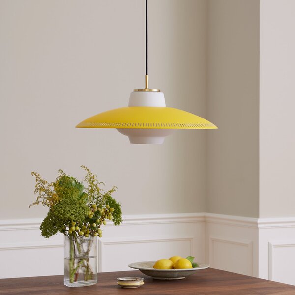 Lustră Pendul Warm Nordic, Opal Shade, reglabil, Galben, Sala de mese, Metal, Scandinavă