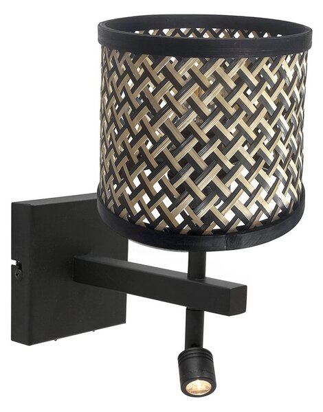 Steinhauer Aplică de perete Stang, lumină lectură cu LED, răchită neagră/naturală, Negru, Camera de zi / sufragerie, Lemn, Lumină de lectură