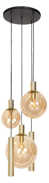 Steinhauer Lampă suspendată Bollique, rotundă cu 5 becuri, alamă, GU10 + E27, reglabil, Auriu / Alamă, Camera de zi / sufragerie, Sticlă