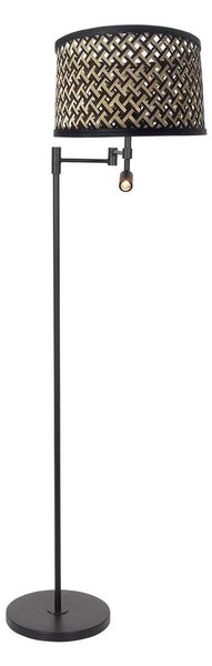 Steinhauer Lampă de podea Stang, lumină lectură LED, răchită neagră/naturală, Negru, Camera de zi / sufragerie, Lemn