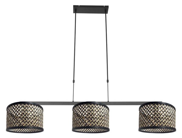 Steinhauer Suspensie Stang, negru/naturală din răchită, 3 lumini, reglabil, Negru, Camera de zi / sufragerie, Lemn