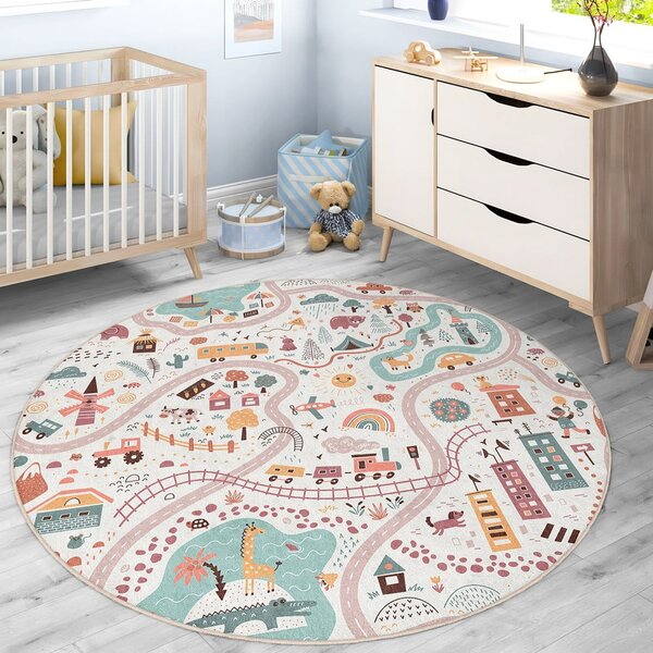 Covor de joacă pentru copii lavabil ø100 cm Furry World – Mila Home