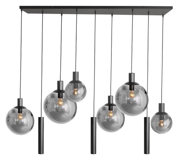 Steinhauer Lampă suspendată Bollique, neagră, cu 9 becuri lungi, sticlă, metal, reglabil, Negru, Camera de zi / sufragerie, Sticlă