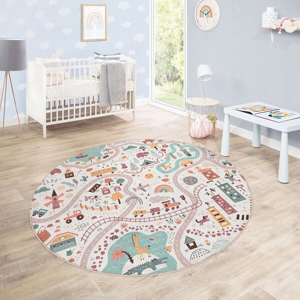 Covor de joacă pentru copii lavabil ø100 cm Furry World – Mila Home