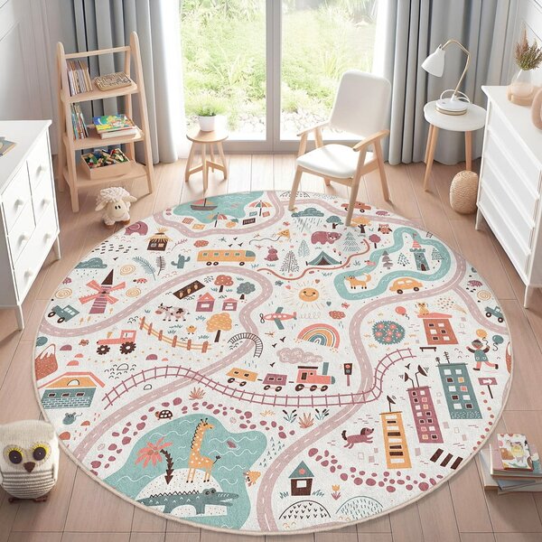 Covor de joacă pentru copii lavabil ø100 cm Furry World – Mila Home