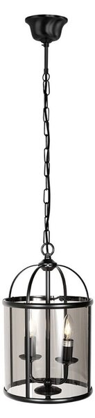 Steinhauer Lampă suspendată Pimpernel, Ø 23 cm, negru, sticlă gri fumuriu, reglabil, Negru, Hol, Metal, Antichitate