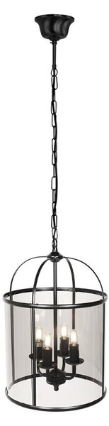 Steinhauer Lampă suspendată Pimpernel, Ø 32 cm, negru, sticlă gri fumuriu, reglabil, Negru, Hol, Metal, Antichitate