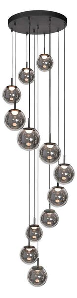 Steinhauer Lampă suspendată LED Bollique, 12 becuri. rotundă, negru, sticlă, reglabil, Negru, Camera de zi / sufragerie, Sticlă, glob