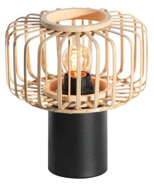 Steinhauer Lampa de masă Bloeba, negru/natur, metal, lemn, E27, Lemn, Camera de zi / sufragerie, Bamboo, Scandinavă