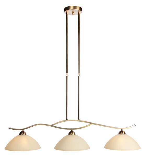Steinhauer Lampă suspendată Anthea, 3 becuri, bronz, metal, sticlă, E27, reglabil, Bronz / Alamă Veche, Camera de zi / sufragerie, Sticlă