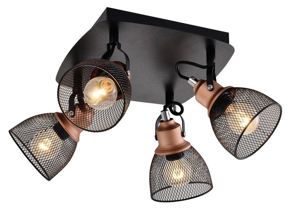 Plafoniera Klausen Urban 4 Industrial Negru Cupru Antic 32x32x18 cm 4xE14 Corp Iluminat Metalic Modern pentru Bucatarie Hol Design Elegant Fiabil