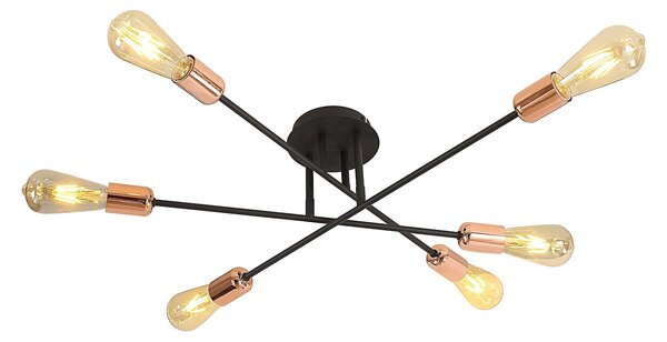 Plafonieră Industrială Klausen STRAIGHT PL6 Negru Cupru 60cm Diametru, 6xE27 Modernă pentru Living, Design Metalic Elegant, Iluminat Interior 23cm