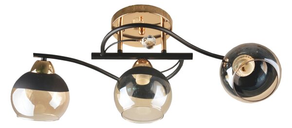 Candelabru Klausen Theme 3 Essential 3xE27 Negru Auriu Sticla Ambra 24x60x26 cm Lustra Eleganta pentru Sufragerie si Dining Design Clasic Premium