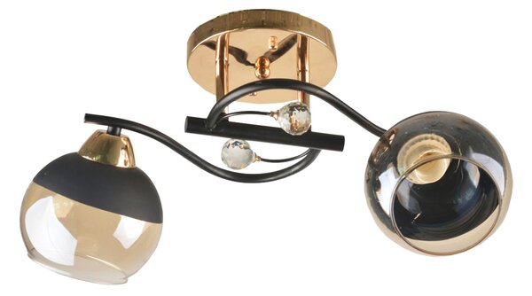 Candelabru Klausen Theme 2, Design Clasic Negru Auriu, Sticla Ambra 2xE27, Iluminat Interior Elegant, 25x43x27 cm, Corp Lustra pentru Dining Living
