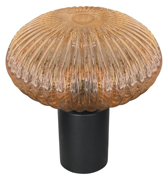 Mexlite Lampa de masă Bloeba, Ø 30 cm negru/chihlimbar, sticlă, Portocaliu, Camera de zi / sufragerie, Sticlă, Modern