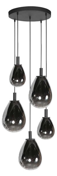 Mexlite Lampă suspendată LED Glimsy, Ø 40 cm negru/gri fum sticlă 5 becuri., reglabil, Gri, Camera de zi / sufragerie, Sticlă