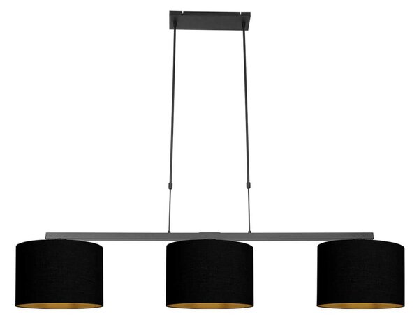 Steinhauer Lampă suspendată Stang, negru/negru-auriu, lungime 140 cm, 3 becuri., reglabil, Negru, Camera de zi / sufragerie, Țesătură / Textil, Modern
