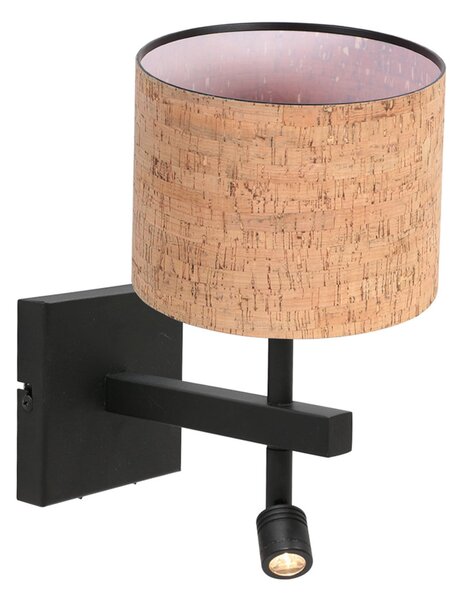 Steinhauer Aplică de perete Stang, negru/maro Lumină citit LED Înălțime 27 cm Plută, Negru, Camera de zi / sufragerie, Metal, Modern, Lumină de lectură