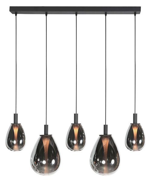 Mexlite Lampă suspendată LED Glimsy, 115 cm, sticlă neagră/gri fum, 5 becuri., reglabil, Gri, Camera de zi / sufragerie, Sticlă