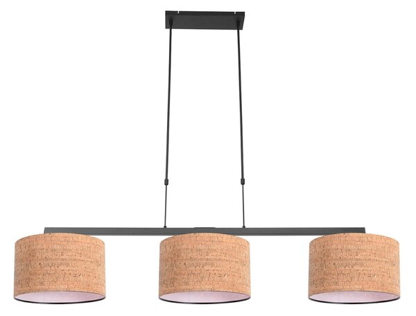Steinhauer Lampă suspendată Stang, negru/maro, lungime 140 cm, plută, 3 becuri., reglabil, Negru, Camera de zi / sufragerie, Metal, Modern