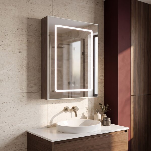 Dulap cu oglindă LED Rea Zenit Brown 70x50cm