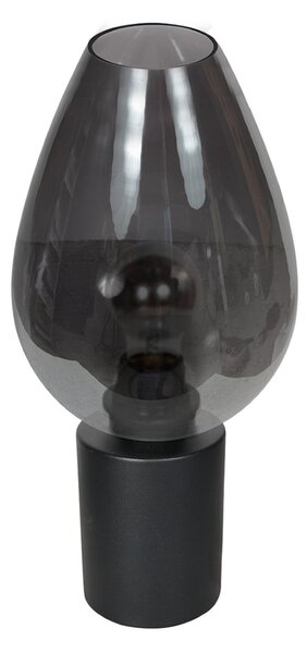 Mexlite Lampa de masă Bloeba, negru/gri fumuriu, Ø 22 cm, sticlă în formă picătură, Gri, Camera de zi / sufragerie, Sticlă