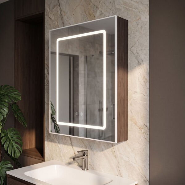 Dulap cu oglindă LED Rea Zenit Brown 70x50cm