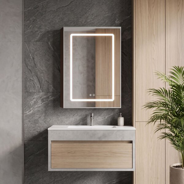 Dulap cu oglindă LED Rea Zenit Brown 70x50cm