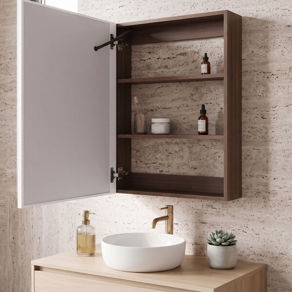 Dulap cu oglindă LED Rea Zenit Brown 70x50cm