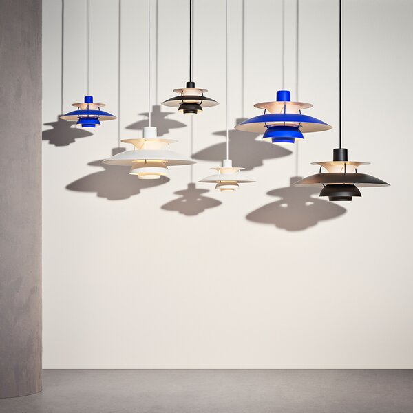 Lustră Pendul Louis Poulsen, PH 5 500, reglabil, Albastru, Camera de zi, Metal, Design