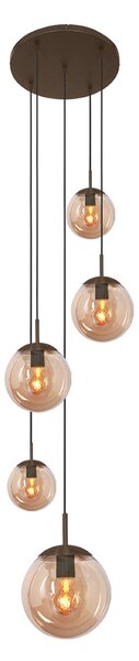 Steinhauer Lampa suspendată Bollique, maro/chihlimbar, sticlă, cu 5 becuri, reglabil, Maro / Rugină, Camera de zi / sufragerie, Sticlă