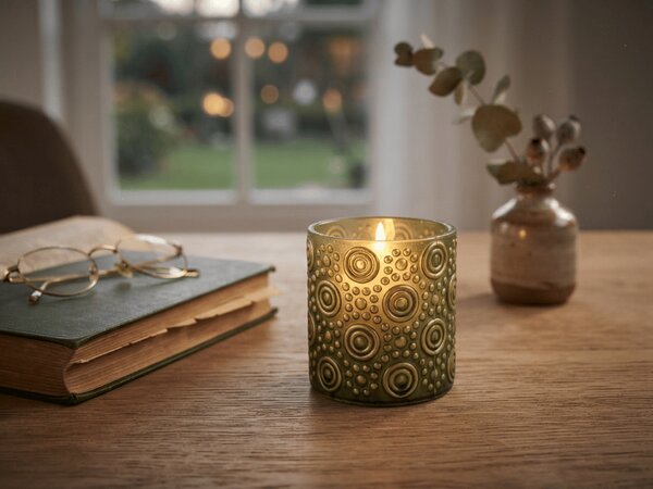 Suport pentru lumanari de ceai ANTIC GOLD 7,5x8 cm, verde