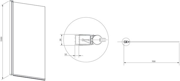 Omnires Kingston paravan cadă 70 cm o piesă negru mat/sticlă transparentă XHE85BLTR