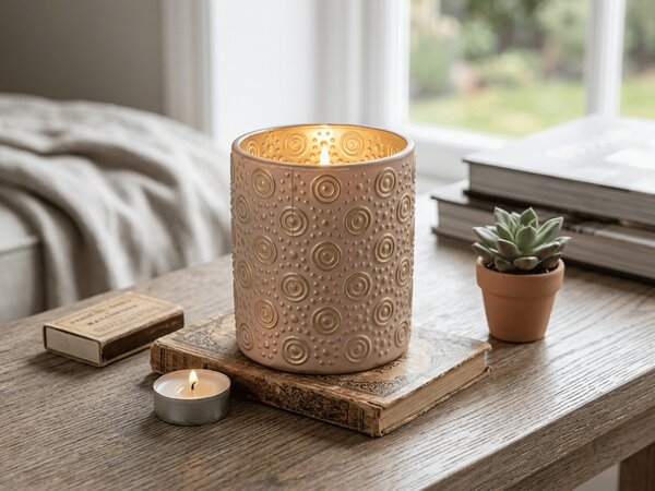 Suport pentru lumanari parfumate ANTIC GOLD 8,5x10 cm, roz