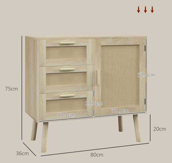 HOMCOM Dulap de depozitare Boho cu 3 sertare, elemente decorative | Aosom Romania