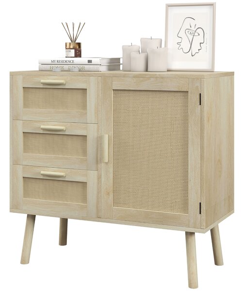 HOMCOM Dulap de depozitare Boho cu 3 sertare, elemente decorative | Aosom Romania