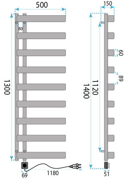 Radiator electric Rea Artas 130x50cm Gri